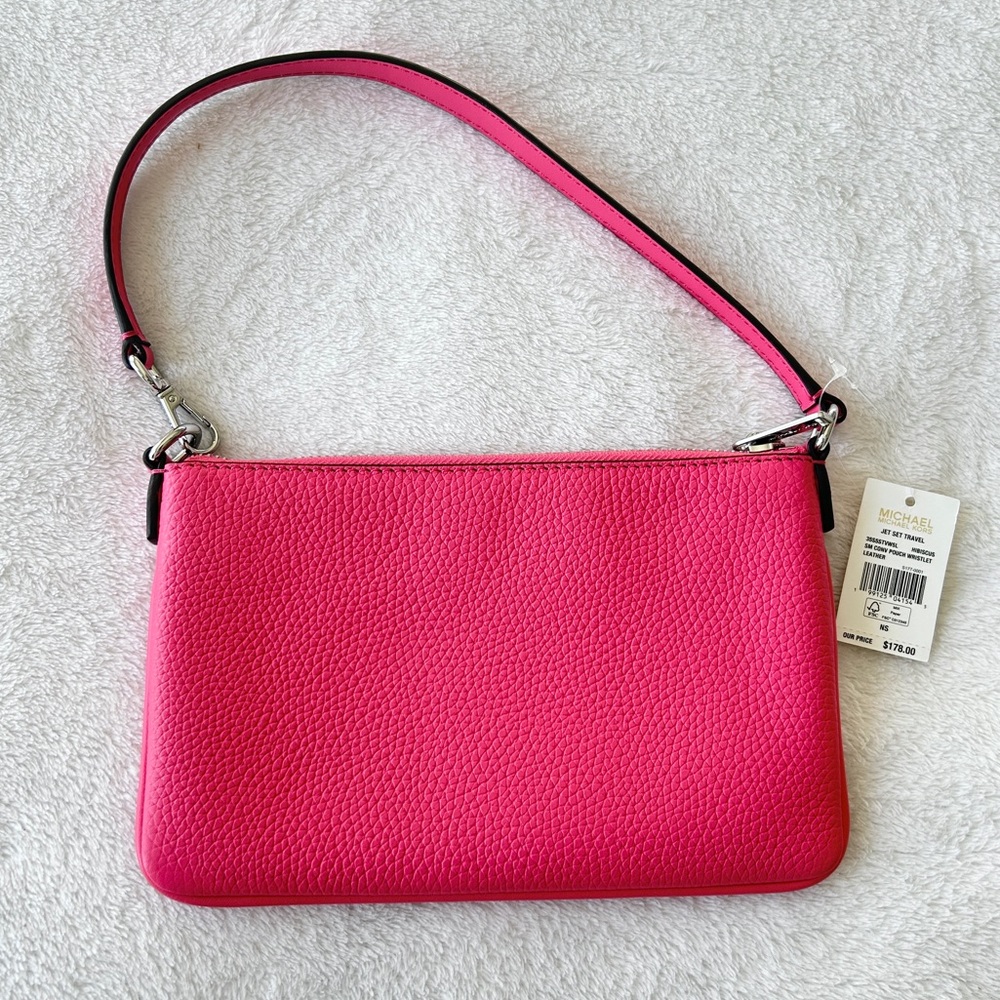 🌺 MICHAEL KORS Jet Set Small Pebbled
Leather Convertible Wristlet NWT - Hibiscus - Picture 2 of 11